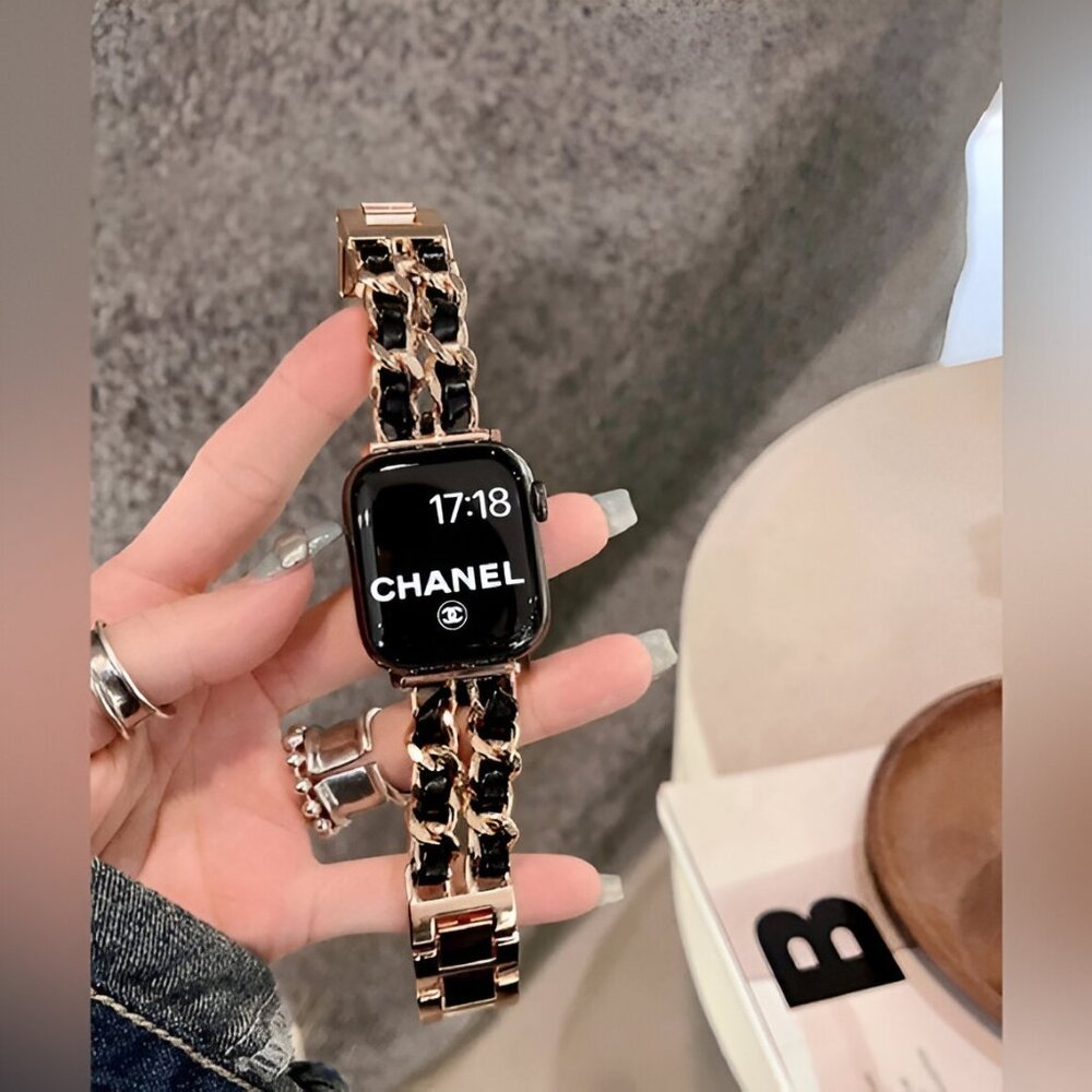 Stylish Adjustable Strap Chain Stainless Band For Apple Watch - Rosegold